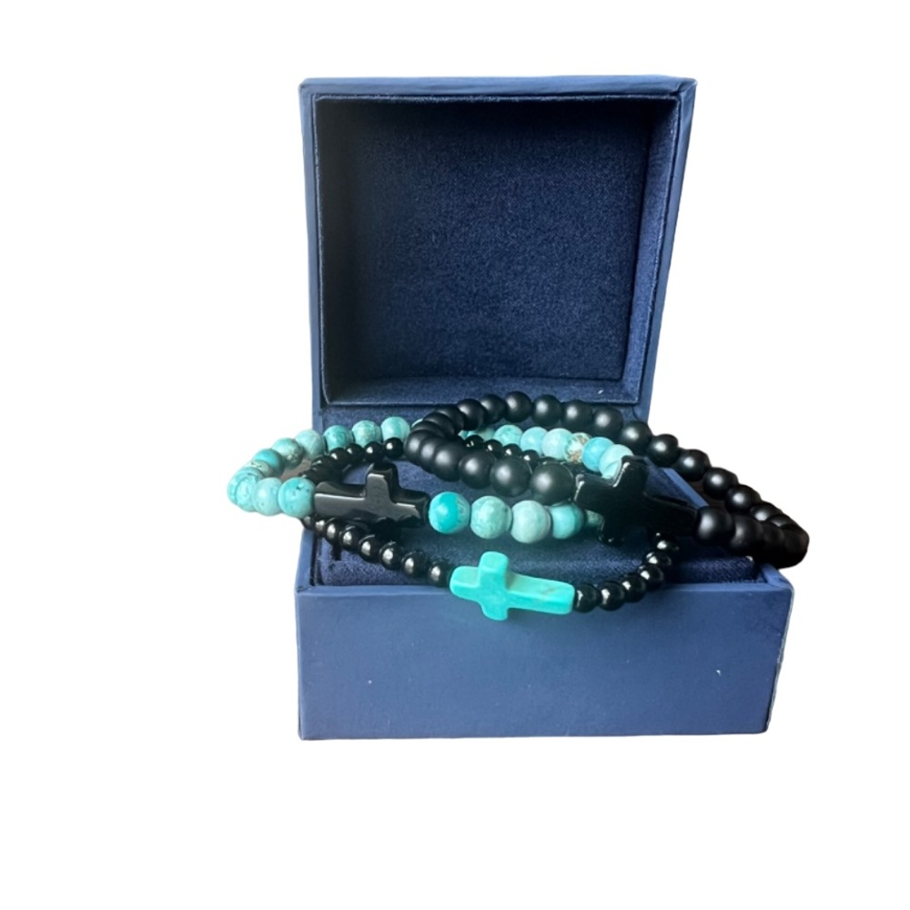 Real Stone black and turquoise cross bracelets